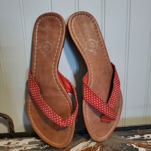Sole Mates Rockabilly Flip Flops Red Polka Dot Thin Strap Minimal Barely There 7